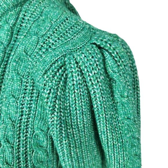 SALE Crown & Ivy Green Elegant Long Puff Sleeve Cable Knit Sweater Size XL - Picture 7 of 10